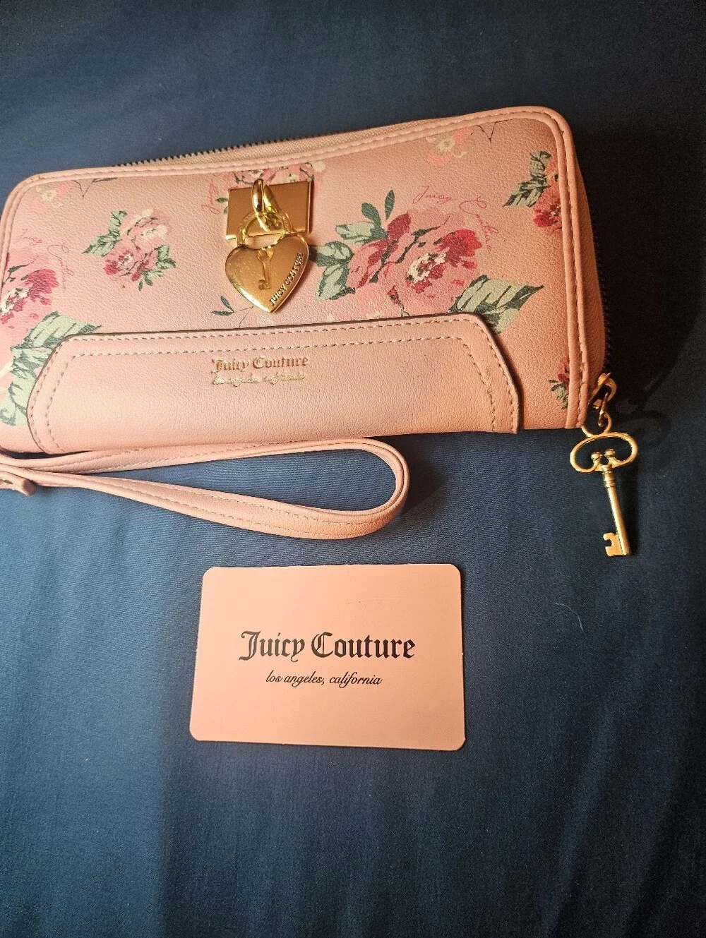 Juicy Couture Pink Floral Heart-Lock Wristlet Wallet